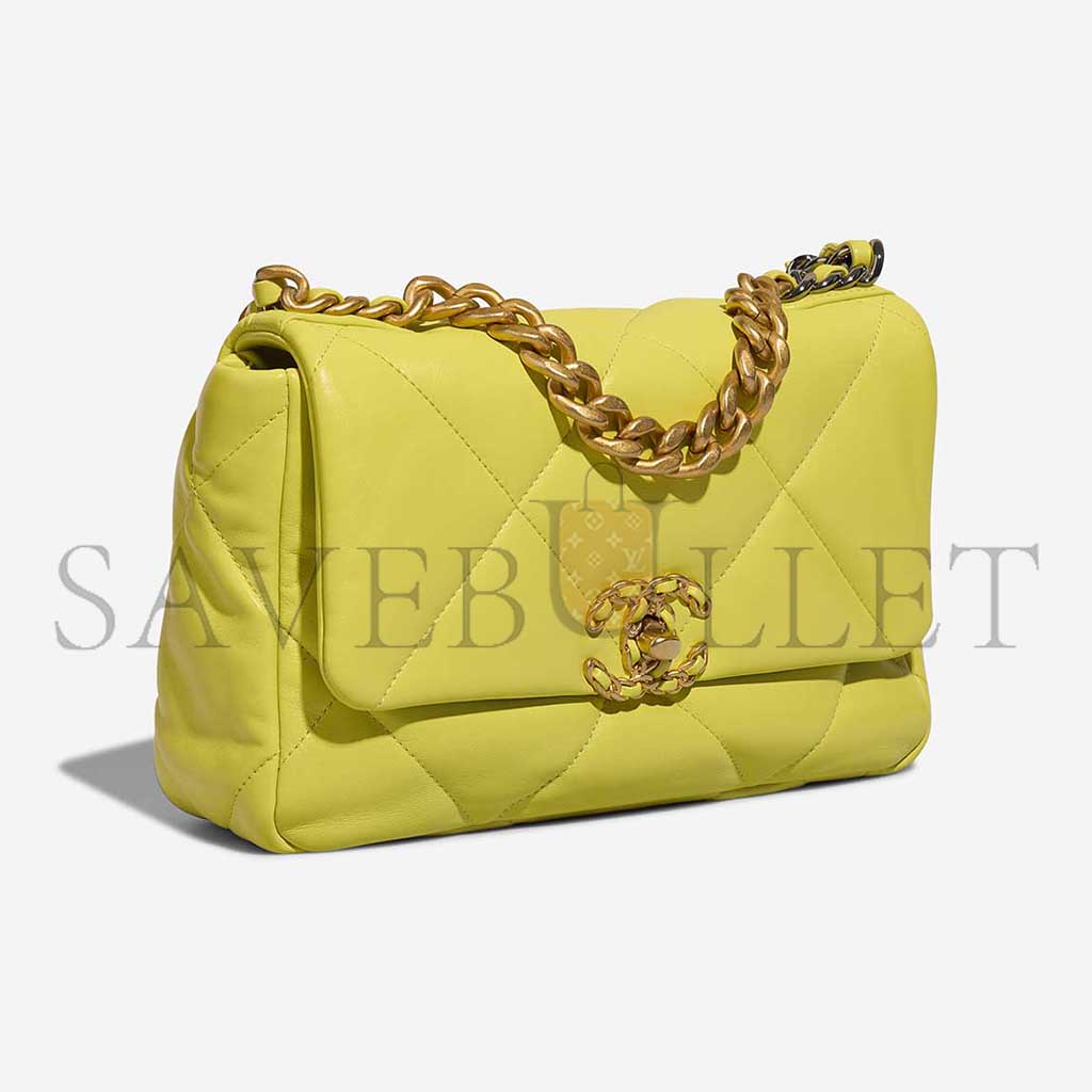 CHANEL 19 FLAP BAG LAMB LIME YELLOW AS1160 (26*16*9cm)